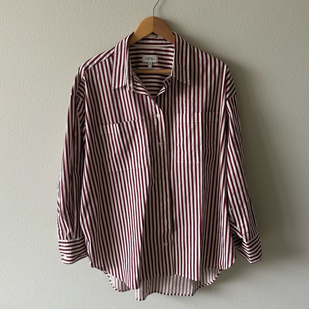 Pistola Burgundy and White Striped Women's Shirt, Size M